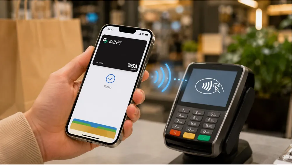 Paying contactless with a Bellver virtual Mastercard on a smartphone